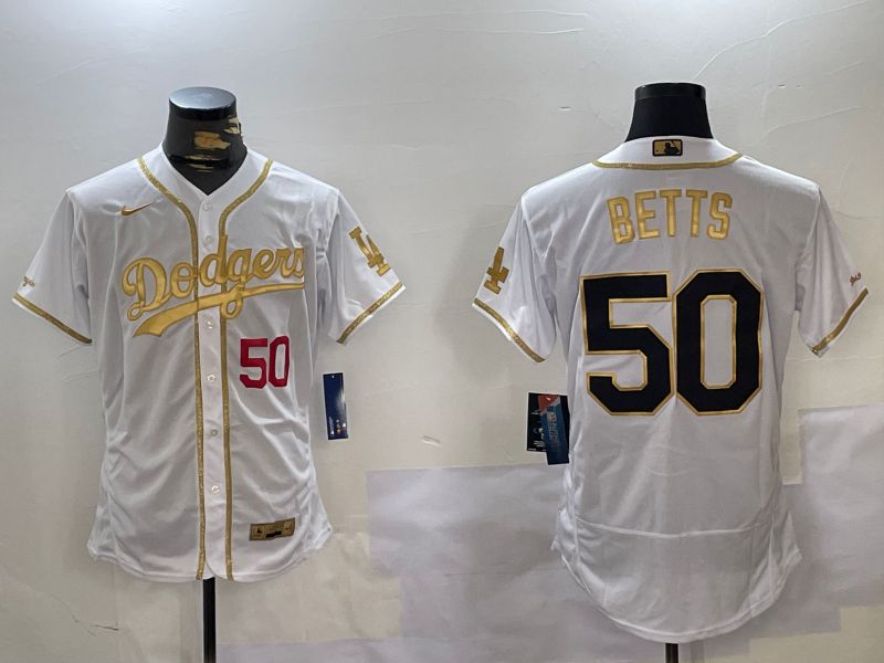 Men Los Angeles Dodgers #50 Betts White Gold Elite 2024 Nike MLB Jersey style 3->los angeles dodgers->MLB Jersey